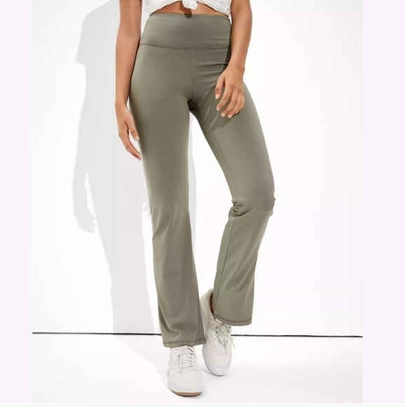 American Eagle Olive Green The Everything Flare High Rise Yoga Tight Leggings - Picture 1 of 10